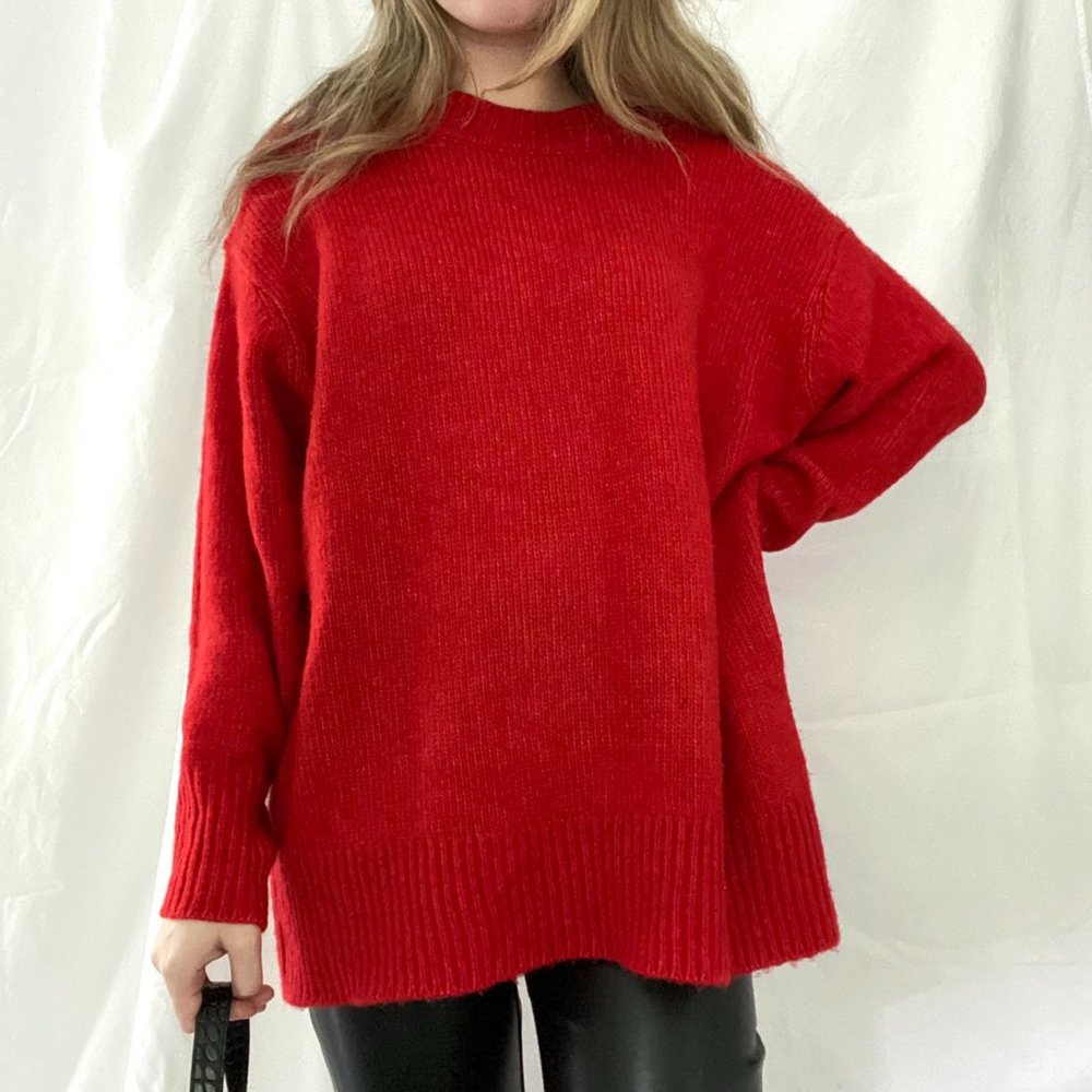Zara oversized red knit sweater
